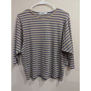 Vintage Esprit purple and tan Bretton striped 3/4 length sleeve crew neck top, M